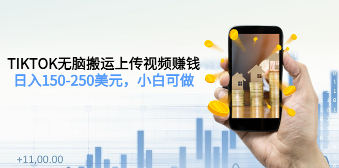 [国外项目]（3142期）TIKTOK无脑搬运上传视频赚钱，日入150-250美元，小白可做（2节视频课）