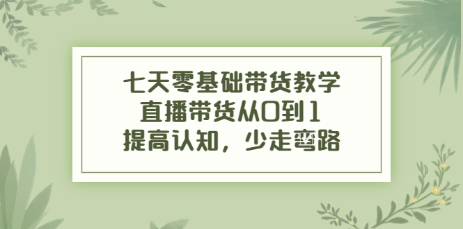 [直播带货]（3986期）七天零基础带货教学，直播带货从0到1，提高认知，少走弯路