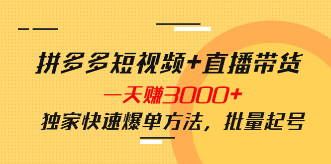 [国内电商]（3948期）拼多多短视频+直播带货，一天赚3000+独家快速爆单方法，批量起号-第1张图片-智慧创业网