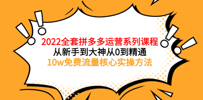 [国内电商]（3654期）2022全套拼多多运营课程，从新手到大神从0到精通，10w免费流量核心实操方法