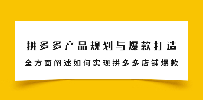 [国内电商]（2181期）拼多多产品规划与爆款打造，全方面阐述如何实现拼多多店铺爆款