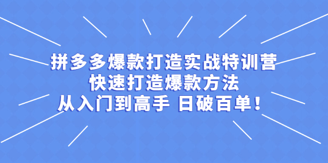 [国内电商]（2237期）拼多多爆款打造实战特训营：快速打造爆款方法，从入门到高手 日破百单