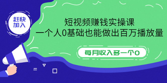 [短视频运营]（3203期）短视频赚钱实操课，一个人0基础也能做出百万播放量，每月收入多一个0