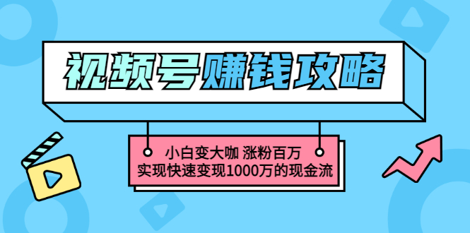 [短视频运营]（3020期）玩转微信视频号赚钱：小白变大咖 涨粉百万 实现快速变现1000万的现金流