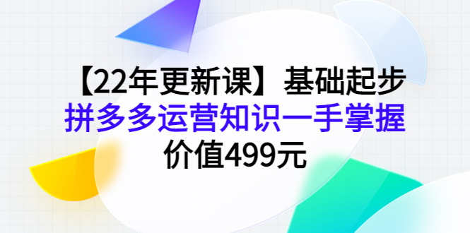 [国内电商]（3963期）【22年更新课】基础起步，拼多多运营知识一手掌握，价值499元-第1张图片-智慧创业网