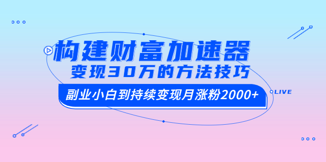 [引流-涨粉-软件]（1461期）构建财富加速器，副业小白到持续变现月涨粉2000+，变现30万的方法技巧