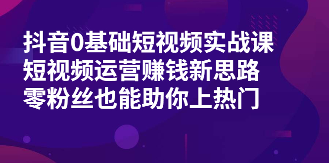 [短视频运营]（1985期）抖音0基础短视频实战课，短视频运营赚钱新思路，零粉丝也能助你上热门-第1张图片-智慧创业网