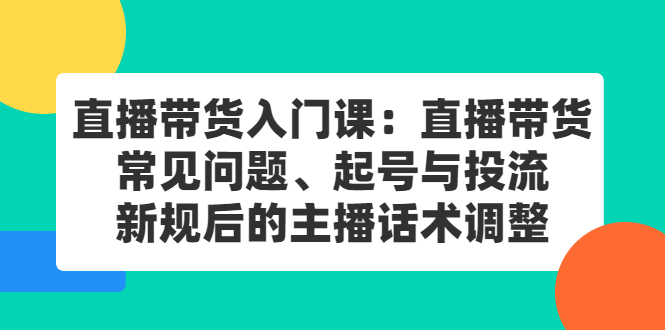 [直播带货]（2410期）直播带货入门课：直播带货常见问题、起号与投流、新规后的主播话术调整