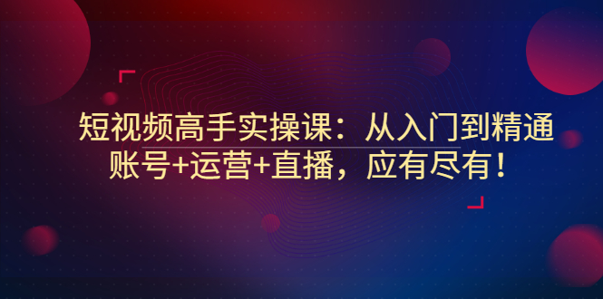 [短视频运营]（2889期）短视频高手实操课：从入门到精通，账号+运营+直播，应有尽有！-第1张图片-智慧创业网