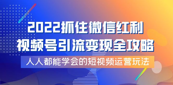 [短视频运营]（3820期）2022抓住微信红利，视频号引流变现全攻略，人人都能学会的短视频运营玩法