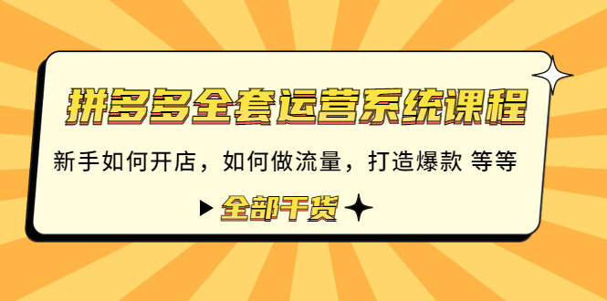 [国内电商]（4430期）拼多多全套运营系统课程：新手如何开店 如何做流量 打造爆款 等等 全部干货-第1张图片-智慧创业网