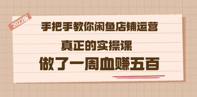 [国内电商]（3334期）2022版《手把手教你闲鱼店铺运营》真正的实操课 做了一周血赚五百 (16节课)