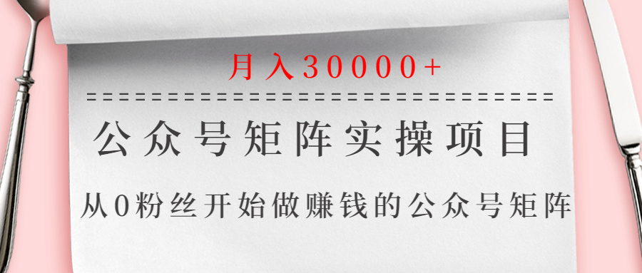 [公众号]（1332期）公众号矩阵实操项目，从0粉丝开始做赚钱的公众号矩阵，月入30000+-第1张图片-智慧创业网