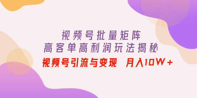 [短视频运营]（4193期）视频号批量矩阵的高客单高利润玩法揭秘： 视频号引流与变现 月入10W+