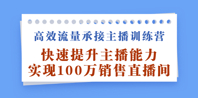 [引流-涨粉-软件]（2409期）高效流量承接主播训练营：快速提升主播能力,实现100万销售直播间-第1张图片-智慧创业网