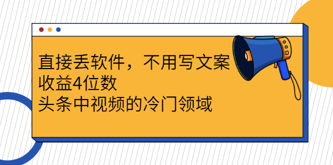 [热门给力项目]（2543期）直接丢软件，不用写文案，收益4位数头条中视频的冷门领域