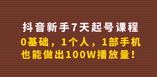 [短视频运营]（3823期）抖音新手7天起号课程：0基础，1个人，1部手机，也能做出100W播放量！