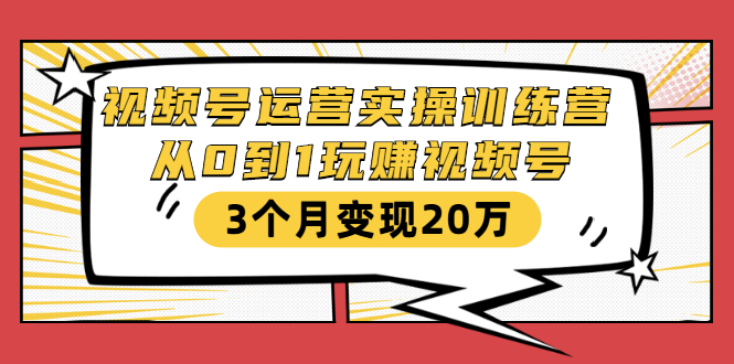 [短视频运营]（1596期）视频号运营实操训练营：从0到1玩赚视频号，3个月变现20万