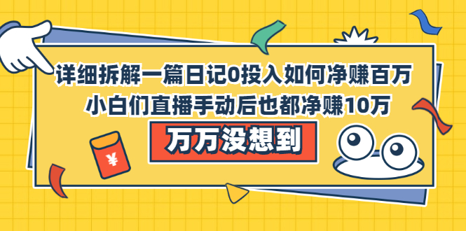 [热门给力项目]（2063期）详细拆解一篇日记0投入如何净赚百万，小白们直接复制后也都净赚10万