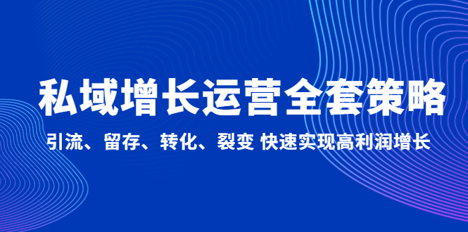 [引流-涨粉-软件]（4932期）私域增长运营全套策略：引流、留存、转化、裂变 快速实现高利润增长