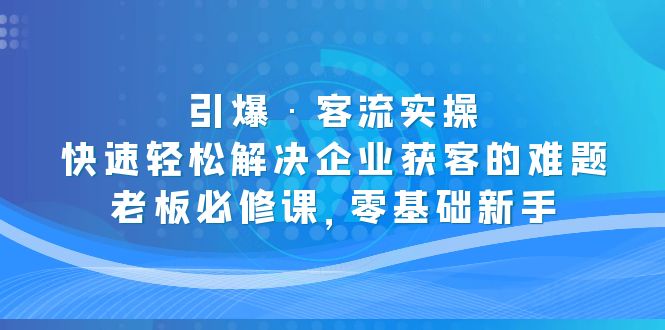 [引流-涨粉-软件]（5205期）引爆·客流实操：快速轻松解决企业获客的难题，老板必修课，零基础新手