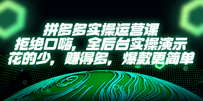 [国内电商]（5423期）拼多多实操运营课：拒绝口嗨，全后台实操演示，花的少，赚得多，爆款更简单-第1张图片-智慧创业网