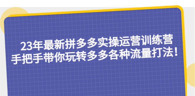 [国内电商]（5435期）23年最新拼多多实操运营训练营：手把手带你玩转多多各种流量打法！