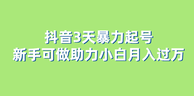 [短视频运营]（6177期）抖音3天暴力起号新手可做助力小白月入过万-第1张图片-智慧创业网