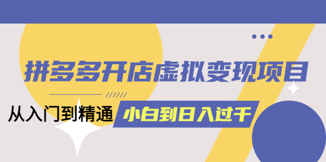 [虚拟资源]（6169期）拼多多开店虚拟变现项目：入门到精通 从小白到日入1000（完整版）6月13更新