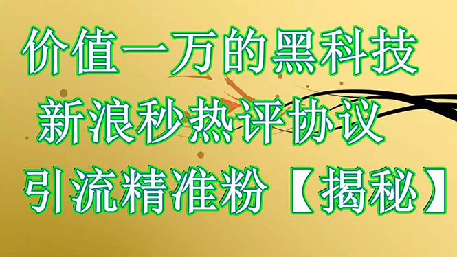 [热门给力项目]（6370期）价值一万的黑科技 新浪秒热评协议 引流精准粉【揭秘】