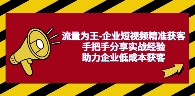 [短视频运营]（6477期）流量为王-企业 短视频精准获客，手把手分享实战经验，助力企业低成本获客