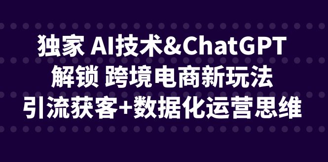 [跨境电商]（6599期）独家 AI技术&ChatGPT解锁 跨境电商新玩法，引流获客+数据化运营思维