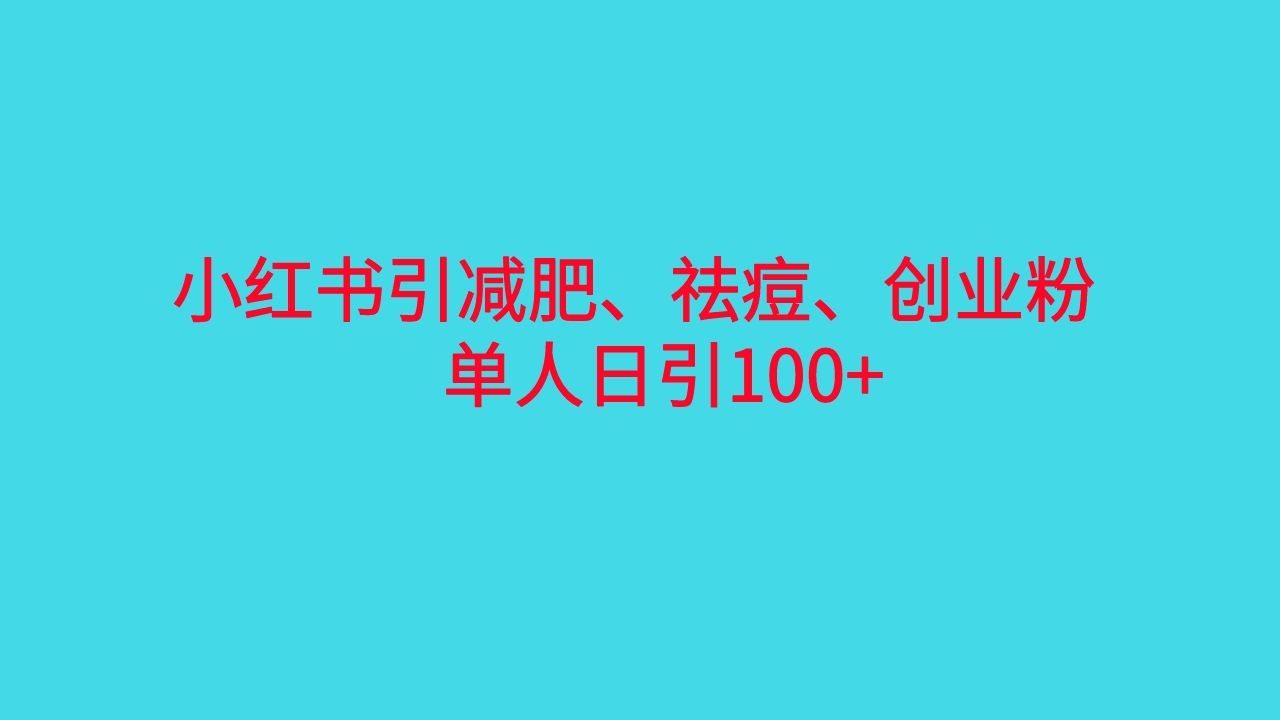 [小红书]（6799期）小红书精准引流，减肥、祛痘、创业粉单人日引100+（附软件）-第1张图片-智慧创业网