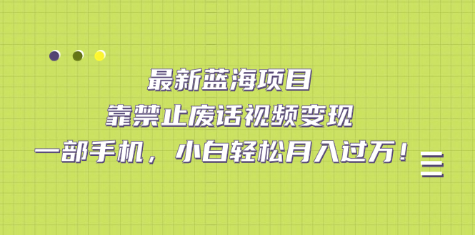 [短视频运营]（7276期）最新蓝海项目，靠禁止废话视频变现，一部手机，小白轻松月入过万！