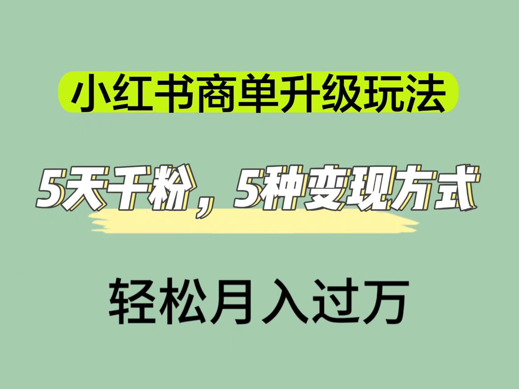 [热门给力项目]（7312期）小红书商单升级玩法，5天千粉，5种变现渠道，轻松月入1万+-第1张图片-智慧创业网