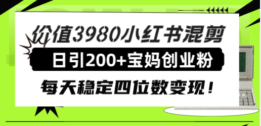 [引流-涨粉-软件]（7893期）价值3980小红书混剪日引200+宝妈创业粉，每天稳定四位数变现！