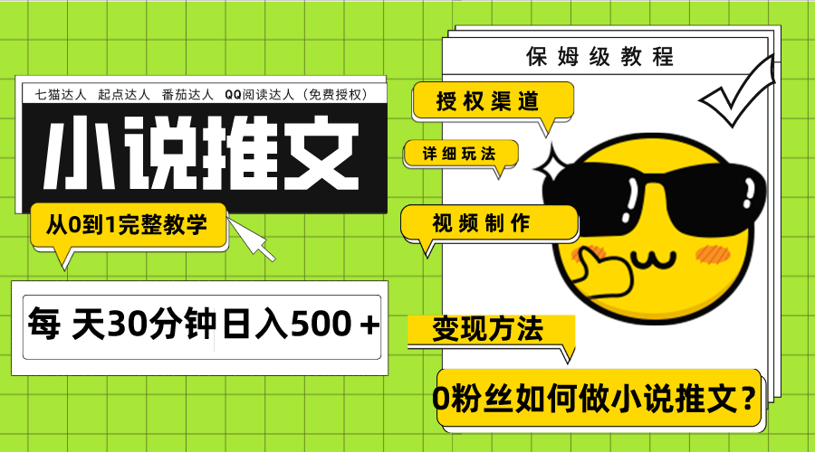 [CPA CPS]（7912期）Ai小说推文每天20分钟日入500＋授权渠道 引流变现 从0到1完整教学（7节课）