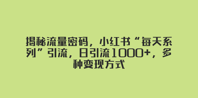 [直播带货]（8179期）揭秘流量密码，小红书“每天系列”引流，日引流1000+，多种变现方式