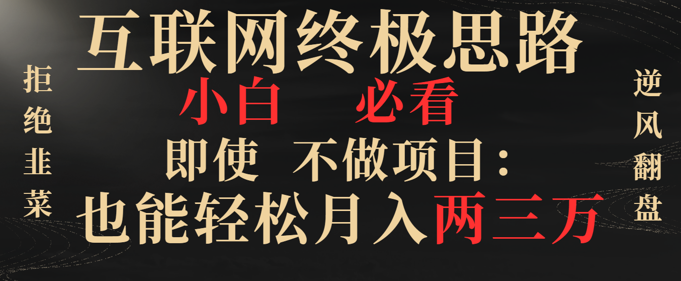 [热门给力项目]（8619期）互联网终极思路，小白必看，即使不做项目也能轻松月入两三万，拒绝韭菜...