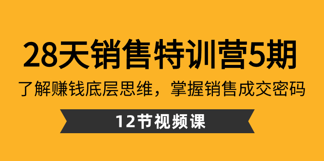 [营销-成交]（8659期）28天·销售特训营5期：了解赚钱底层思维，掌握销售成交密码（12节课）