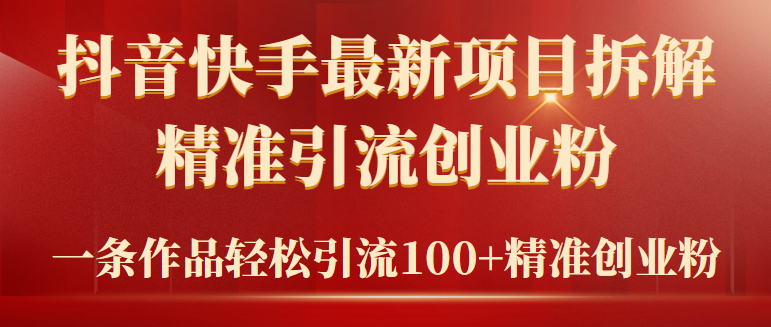 [引流-涨粉-软件]（9447期）2024年抖音快手最新项目拆解视频引流创业粉，一天轻松引流精准创业粉100+-第1张图片-智慧创业网