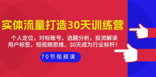 [短视频运营]（9782期）实体-流量打造-30天训练营：个人定位，对标账号，选题分析，投流解读-70节