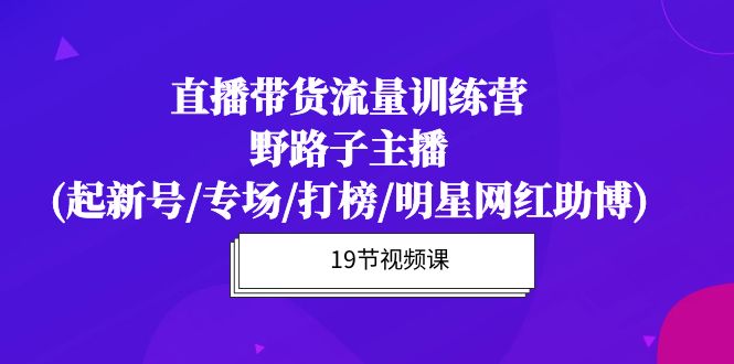 [直播玩法]（10016期）直播带货流量特训营，野路子主播(起新号/专场/打榜/明星网红助博)19节课
