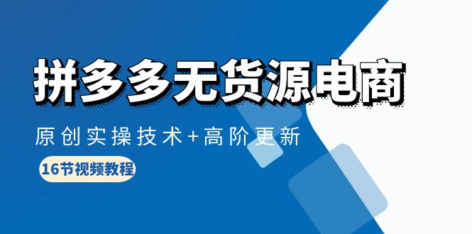 [无货源]（10015期）拼多多无货源电商，原创实操技术+高阶更新（16节视频教程）