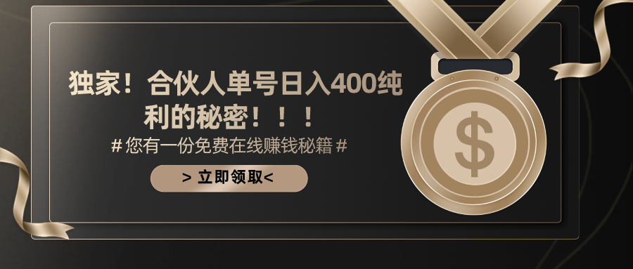 [热门给力项目]（10028期）合伙人广告撸金最新玩法，每天单号400纯利