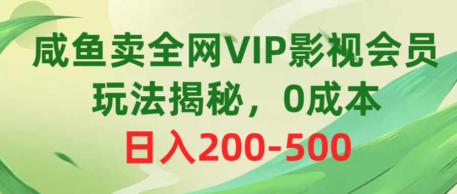 [热门给力项目]（10517期）咸鱼卖全网VIP影视会员，玩法揭秘，0成本日入200-500