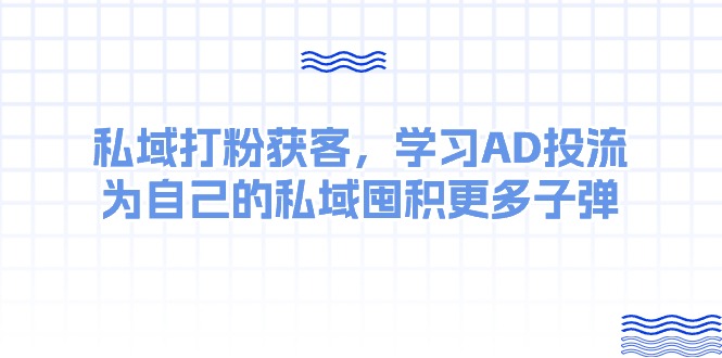 [热门给力项目]（10728期）某收费课：私域打粉获客，学习AD投流，为自己的私域囤积更多子弹-第1张图片-智慧创业网