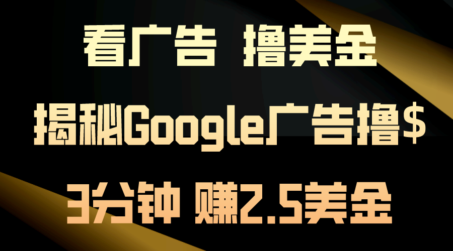 [国外项目]（10912期）看广告，撸美金！3分钟赚2.5美金！日入200美金不是梦！揭秘Google广告...-第1张图片-智慧创业网