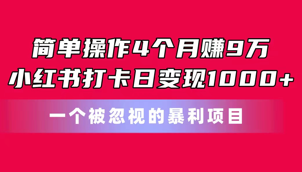 [小红书]（11048期）简单操作4个月赚9万！小红书打卡日变现1000+！一个被忽视的暴力项目