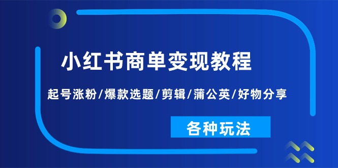 [小红书]（11164期）小红书商单变现教程：起号涨粉/爆款选题/剪辑/蒲公英/好物分享/各种玩法
